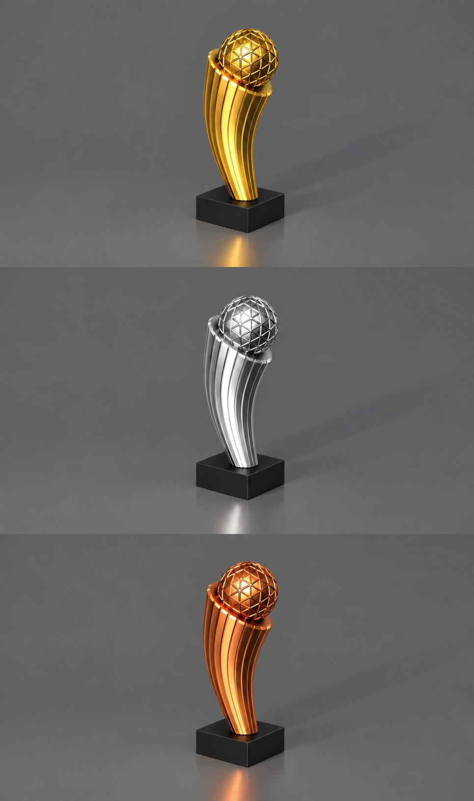 Montaje orientativo del trofeo Nyma en acabado oro